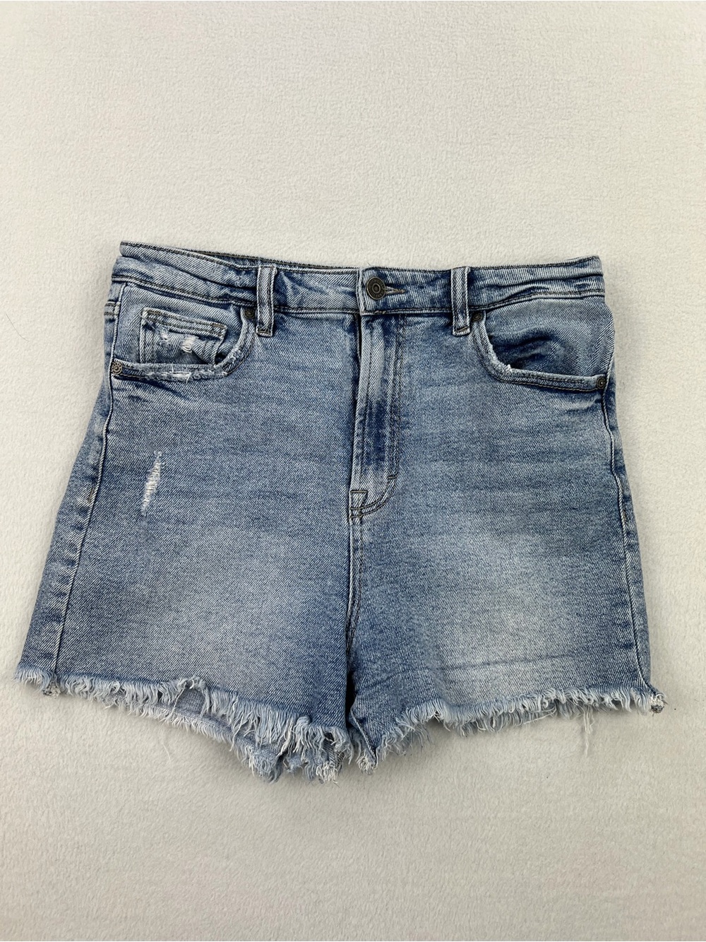 Hidden Jeans  Wmns Rianna High Waist Fray Hem Cut Off Mom Shorts Light Wash Sz M